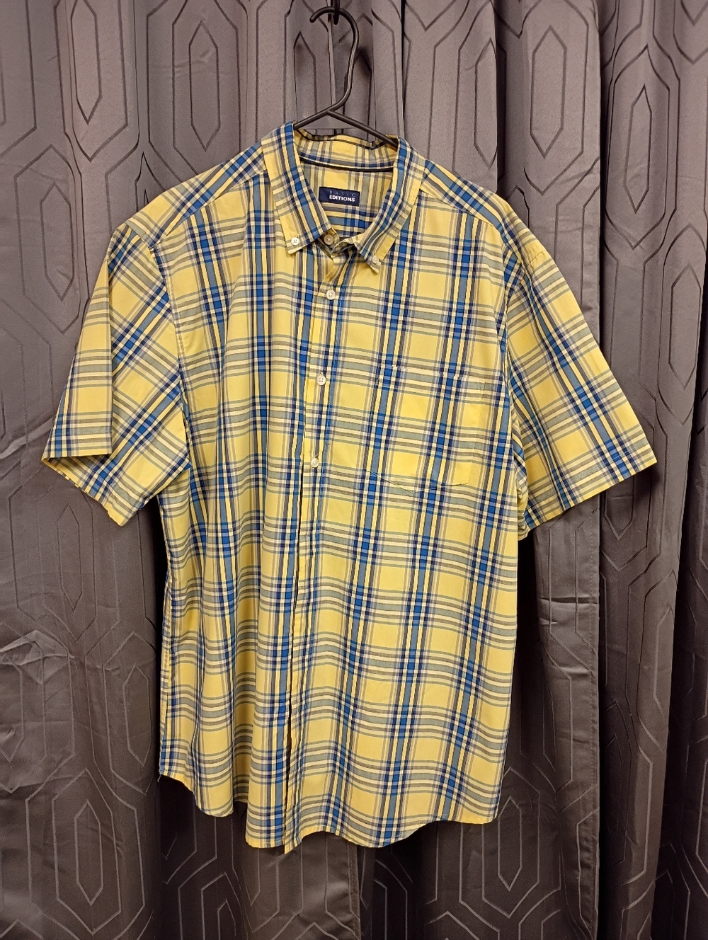 Basic Editions Men's Blue & Yellow Casual Short Sleeve Button Up Shirt Size XL